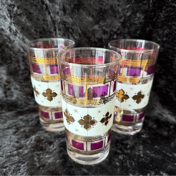 Purple and Gold Highball glasses.  1950’s anchor hocking.  Excellent condition. - Picture 7 of 7